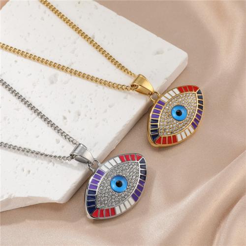 Evil Eye Jewelry Necklace 304 Stainless Steel fashion jewelry & for woman & with rhinestone Length Approx 55 cm Sold By PC