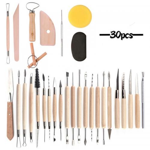 Wood Pottery Tools, with Tibetan Style, 30 pcs, Sold By Set