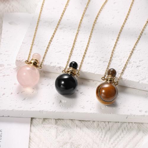316L Stainless Steel Perfume Bottle Necklace, with Natural Stone, with 5cm extender chain, Vacuum Ion Plating, fashion jewelry & different materials for choice & for woman, more colors for choice, nickel, lead & cadmium free, 15x15mm, Length:Approx 51 cm, Sold By PC