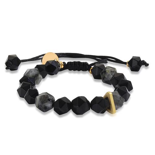 Gemstone Bracelets Obsidian with Knot Cord & Labradorite & Brass Polygon gold color plated Adjustable & fashion jewelry & Unisex mixed colors nickel lead & cadmium free Sold By PC