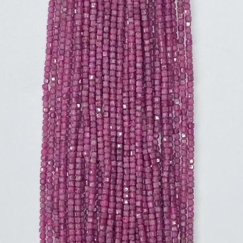 Edelstein Schmuckperlen, Rubin, Quadrat, DIY & verschiedene Größen vorhanden & facettierte, rosakarmin, verkauft per ca. 38-39 cm Strang