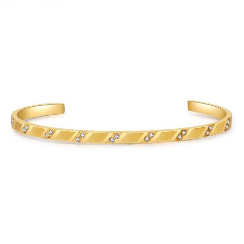 Bracelet d'acier titane, avec zircon cubique, bijoux de mode & pour femme, doré, 4mm, Diamètre intérieur:Environ 60mm, Vendu par PC