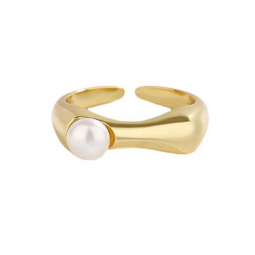 925 ezüst Mandzsetta Finger Ring, -val Shell Pearl, galvanizált, divat ékszerek & a nő, több színt a választás, nikkel, ólom és kadmium mentes, Méret:13, Által értékesített PC