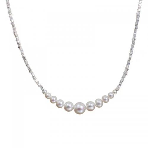 925 Sterling Silver Necklaces, with Shell Pearl, with 1.97inch extender chain, fashion jewelry & for woman, nickel, lead & cadmium free, Length:Approx 14.37 Inch, Sold By PC