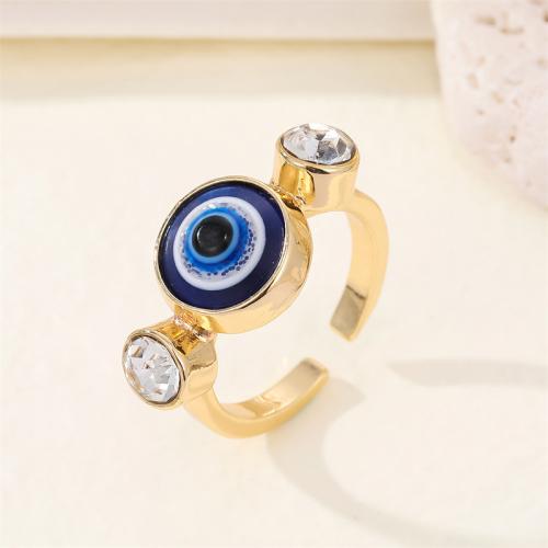 Evil Eye Jewelry Ring Finger, liga de zinco, with resina, joias de moda & unissex & Vario tipos a sua escolha & com strass, níquel, chumbo e cádmio livre, vendido por PC