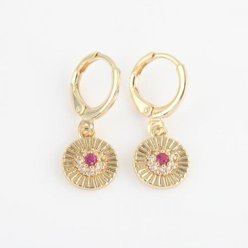 Cubic Zirconia Micro Pave Brass Earring, Round, gold color plated, micro pave cubic zirconia & for woman, pink, nickel, lead & cadmium free, 24.70x9.60x2.70mm, Sold By Pair