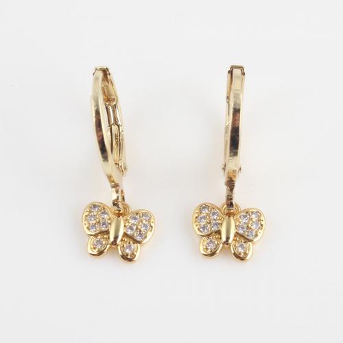 Cubic Zirconia Micro Pave Brass Earring, Butterfly, gold color plated, micro pave cubic zirconia & for woman, nickel, lead & cadmium free, 19.70x7.10x1.90mm, Sold By Pair