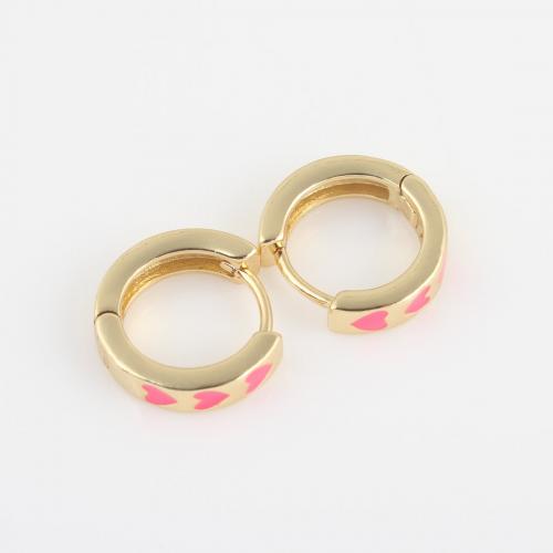 Brass Huggie Hoop Earring, Heart, gold color plated, for woman & enamel, more colors for choice, nickel, lead & cadmium free, 13.70x12.70x3.40mm, Sold By Pair