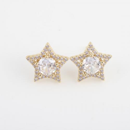 Cubic Zirconia Micro Pave Brass Earring, Star, gold color plated, micro pave cubic zirconia & for woman, nickel, lead & cadmium free, 15.80x13.30x13.20mm, Sold By Pair