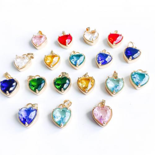 Cubic Zirconia Brass Pendants, with Cubic Zirconia, Heart, gold color plated, DIY, more colors for choice, nickel, lead & cadmium free, 18x15x8mm, Sold By PC