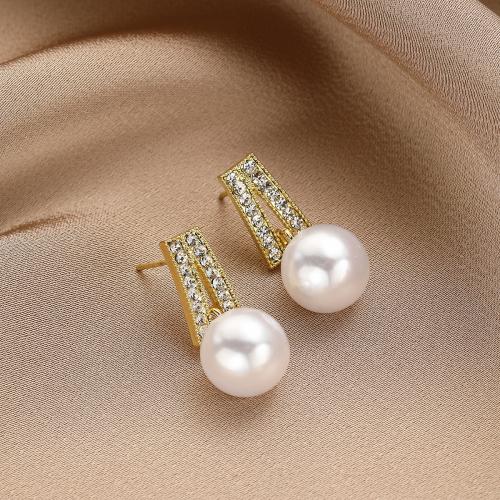 Tibetan Style Stud Earring, with Plastic Pearl, gold color plated, fashion jewelry & different styles for choice & for woman & with rhinestone, nickel, lead & cadmium free, Sold By Pair