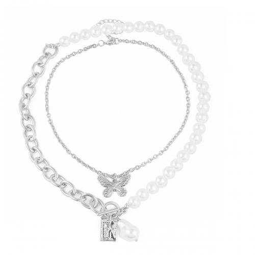 Zinklegierung Schmuck Halskette, mit Kunststoff Perlen, plattiert, Doppelschicht & Modeschmuck & verschiedene Stile für Wahl & für Frau, frei von Nickel, Blei & Kadmium, verkauft von PC