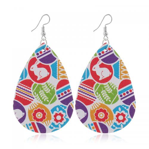 Easter Jewelry Zinc Alloy with PU Leather printing fashion jewelry & for woman nickel lead & cadmium free Sold By Pair