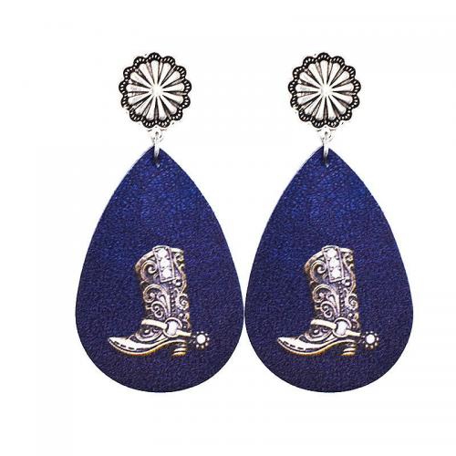 Zinc Alloy Stud Earring with PU Leather printing fashion jewelry  & for woman nickel lead & cadmium free Sold By Pair