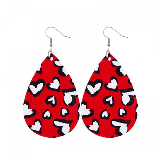 Zinc Alloy Drop Earrings with PU Leather Teardrop fashion jewelry & for woman red nickel lead & cadmium free Sold By Pair