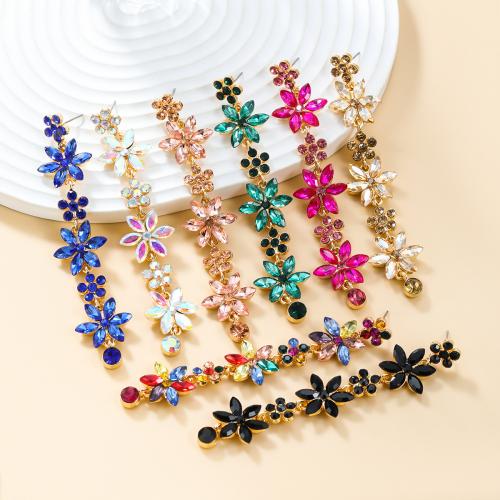 Tibetan Style Stud Earring, Flower, fashion jewelry & for woman & with rhinestone, more colors for choice, nickel, lead & cadmium free, 96x19mm, Sold By Pair
