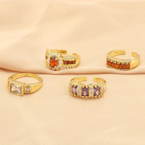 Krychlový Circonia Micro vydláždit mosazný prsten, Mosaz, barva pozlacený, módní šperky & různé styly pro výběr & micro vydláždit kubické zirkony & pro ženy, nikl, olovo a kadmium zdarma, Minimum inner diameter:16mm, Prodáno By PC