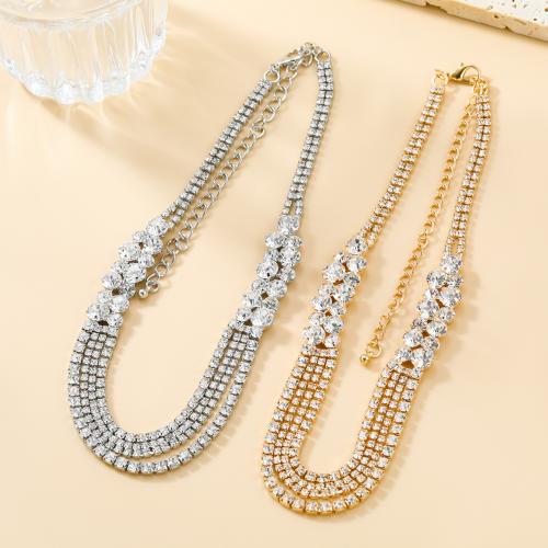 Brass Necklace, with 14.2cm extender chain, fashion jewelry & multilayer & for woman & with rhinestone, more colors for choice, nickel, lead & cadmium free, Length:Approx 39.5 cm, Sold By PC
