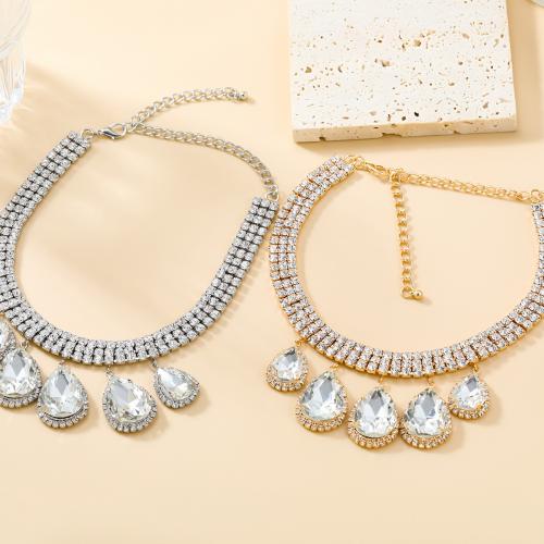 Brass Necklace with Glass Rhinestone with 14.4cm extender chain fashion jewelry & for woman & with rhinestone nickel lead & cadmium free Length Approx 31.2 cm Sold By PC