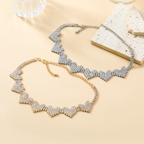 Messing Halskette, mit Verlängerungskettchen von 14.2cm, Modeschmuck & für Frau & mit Strass, keine, frei von Nickel, Blei & Kadmium, Länge:ca. 30.1 cm, verkauft von PC