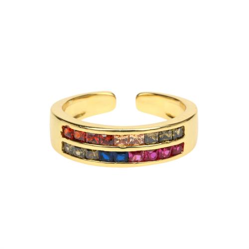 Kubieke Circonia Micro Pave Brass Ring, Messing, 18K verguld, mode sieraden & micro pave zirconia & voor vrouw, meer kleuren voor de keuze, nikkel, lood en cadmium vrij, Minimum inner diameter:17mm, Verkocht door PC