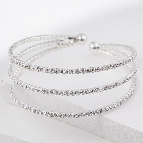 Rhinestone Cuff Bangle with Brass plated three layers & for woman & with rhinestone & hollow Inner Approx 55mm Sold By PC