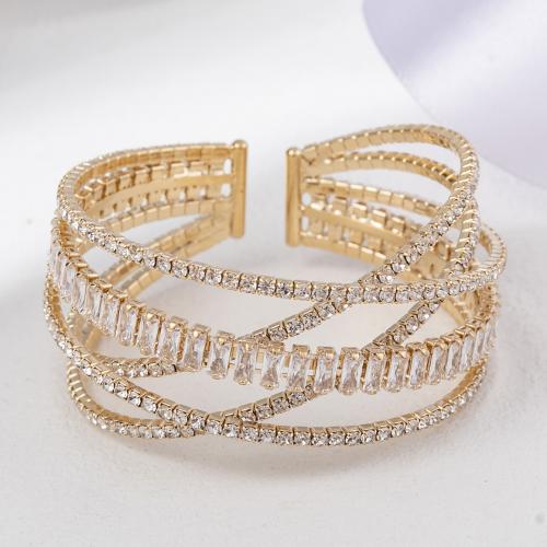 Rhinestone Cuff Bangle, with Brass, Geometrical Pattern, plated, micro pave cubic zirconia & for woman & hollow, more colors for choice, Inner Diameter:Approx 55mm, Sold By PC