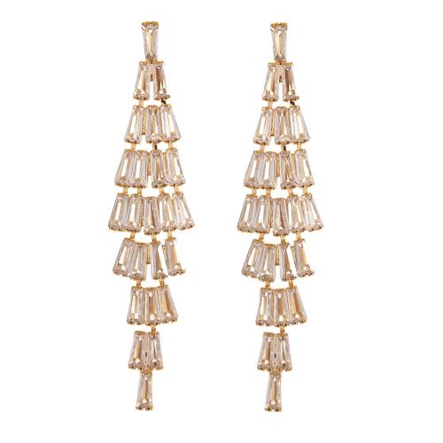 Cubic Zirconia Tassel Earring, with Brass, Geometrical Pattern, plated, different styles for choice & for woman, earring length 80-120mm, Sold By Pair