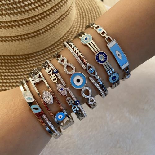 304 Stainless Steel Bangle, different styles for choice & for woman & enamel & with rhinestone, original color, Inner Diameter:Approx 60x50mm, Sold By PC