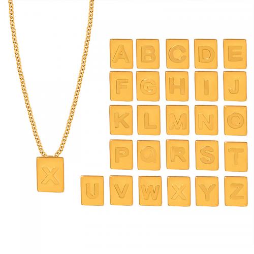 Titanium Steel Necklace with 2inch extender chain Rectangle gold color plated & with letter pattern & for woman Length Approx 15.7 Inch Sold By PC