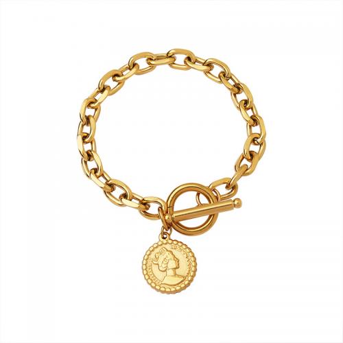 Acier titane bracelet, caractère, Placage de couleur d'or, bijoux de mode & pour femme, Longueur:Environ 7 pouce, Vendu par PC