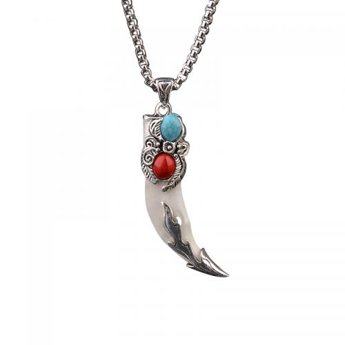 Zinc Alloy Necklace with natural dog teeth & Titanium Steel plated folk style & Unisex Length Approx 27 Inch Sold By PC