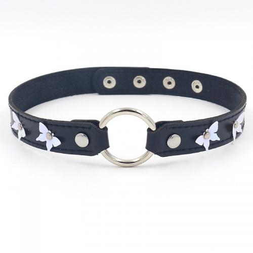 Zinc Alloy Choker Necklace with PU Leather Butterfly platinum color plated fashion jewelry & for woman black Sold By PC