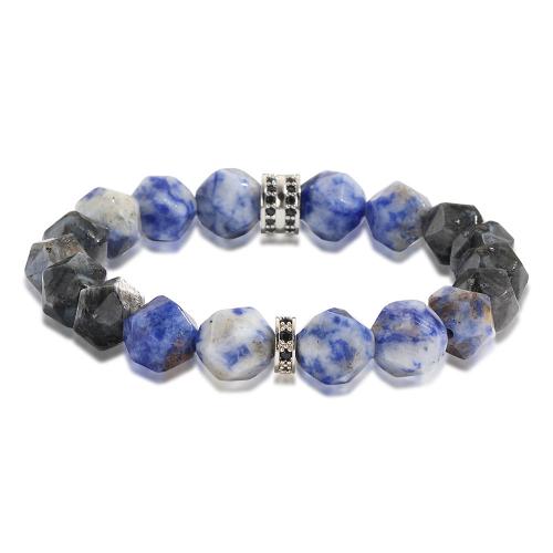 Gemstone Bracelets Blue Speckle Stone with Labradorite & Brass Polygon silver color plated fashion jewelry & Unisex & micro pave cubic zirconia mixed colors 10mm Length Approx 21 cm Sold By PC