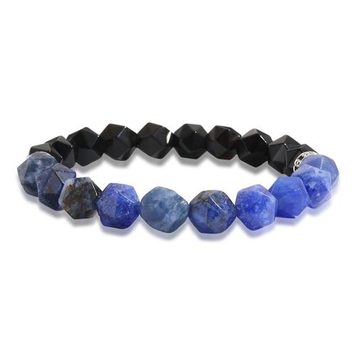 Gemstone Bracelets Obsidian with Dumortierite & Zinc Alloy Polygon silver color plated fashion jewelry & Unisex & with rhinestone mixed colors 10mm Length Approx 21 cm Sold By PC