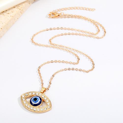 Evil Eye Jewelry Necklace Zinc Alloy with 1.97inch extender chain plated fashion jewelry & Unisex & enamel & with rhinestone nickel lead & cadmium free Length Approx 19.68 Inch Sold By PC