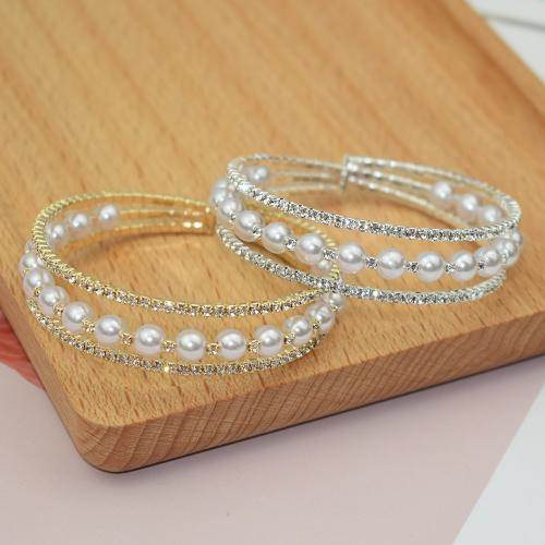 Iron Bracelet with Plastic Pearl plated fashion jewelry & for woman & with rhinestone nickel lead & cadmium free Inner Approx 55mm Sold By PC