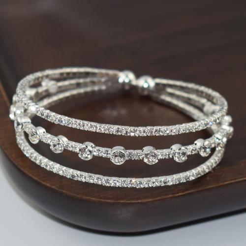 Iron Bracelet silver color plated fashion jewelry & for woman & with rhinestone silver color nickel lead & cadmium free width 17mm Inner Approx 55mm Sold By PC