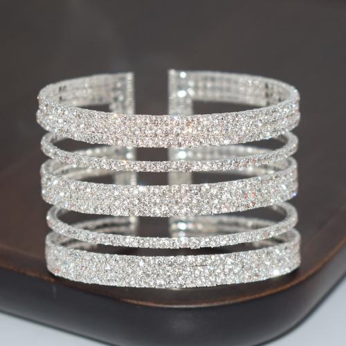 Iron Bracelet plated fashion jewelry & for woman & with rhinestone nickel lead & cadmium free width 42mm Inner Approx 55mm Sold By PC