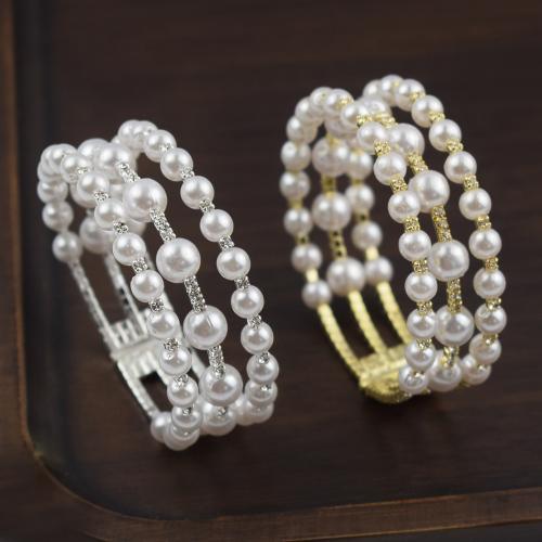 Jern Armbånd, med Plastic Pearl, forgyldt, mode smykker & for kvinde & med rhinestone, flere farver til valg, nikkel, bly & cadmium fri, width 15mm, Indvendig diameter:Ca. 55mm, Solgt af PC