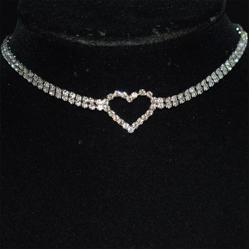 Brass Necklace with 3.54inch extender chain Heart silver color plated fashion jewelry & for woman & with rhinestone silver color nickel lead & cadmium free 20mm Sold Per Approx 11.81 Inch Strand