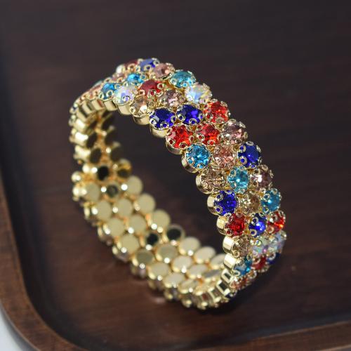Iron Bracelet gold color plated fashion jewelry & for woman & with rhinestone golden nickel lead & cadmium free external diameter 63mm width 17mm Sold By PC