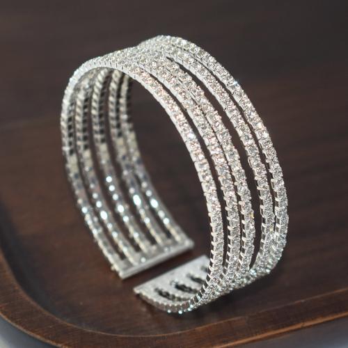 Iron Bracelet, silver color plated, fashion jewelry & for woman & with rhinestone, silver color, nickel, lead & cadmium free, width 19mm, Inner Diameter:Approx 55mm, Sold By PC