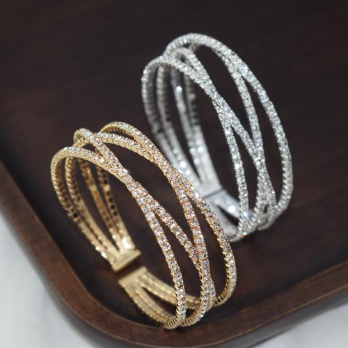 Iron Bracelet, plated, fashion jewelry & for woman & with rhinestone, more colors for choice, nickel, lead & cadmium free, width 18mm, Inner Diameter:Approx 55mm, Sold By PC