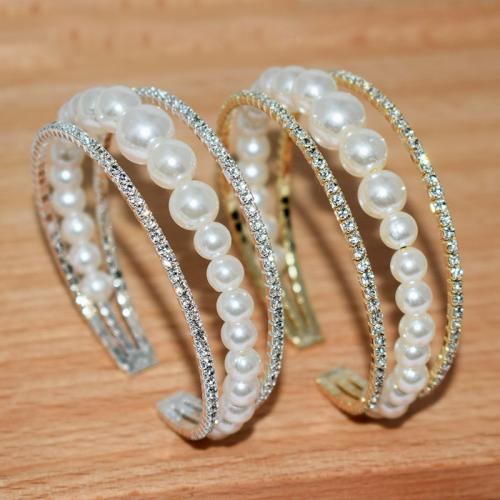 Iron Bracelet with Plastic Pearl plated fashion jewelry & for woman & with rhinestone nickel lead & cadmium free width 14mm Inner Approx 55mm Sold By PC