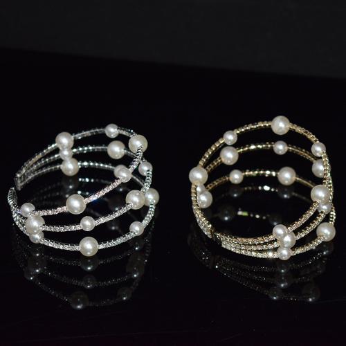 Eisen Armbänder, mit Kunststoff Perlen, plattiert, Modeschmuck & für Frau & mit Strass, keine, frei von Nickel, Blei & Kadmium, width 31mm, Innendurchmesser:ca. 55mm, verkauft von PC