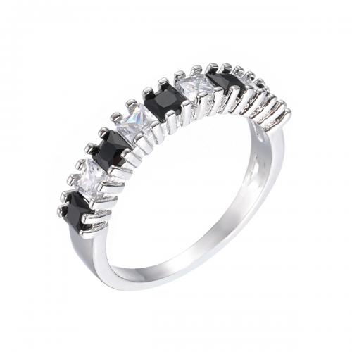 Krychlový Circonia Micro vydláždit mosazný prsten, Mosaz, platina á, různé velikosti pro výběr & micro vydláždit kubické zirkony & pro ženy, nikl, olovo a kadmium zdarma, Prodáno By PC