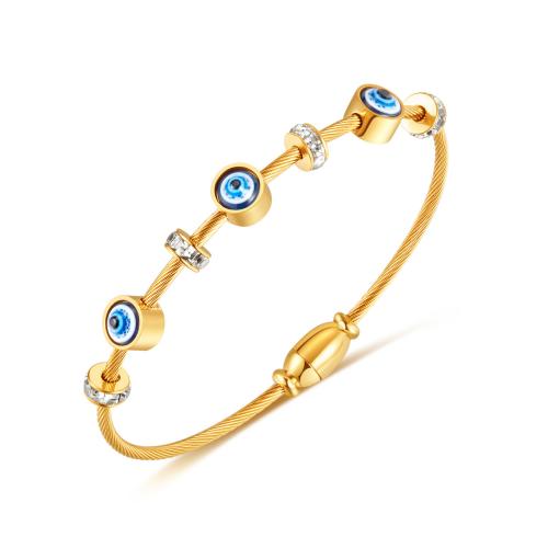 Evil Eye Jewelry Bracelet 304 Stainless Steel Vacuum Ion Plating fashion jewelry & micro pave cubic zirconia & for woman & enamel golden Length 20 cm Sold By PC