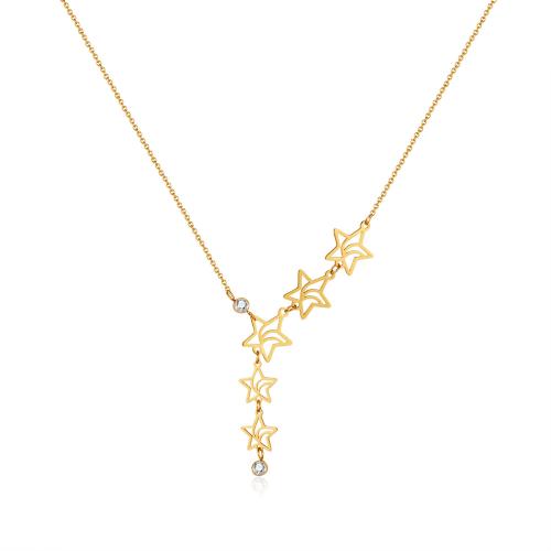 Stainless Steel Jewelry Necklace, 304 Stainless Steel, with Cubic Zirconia, with 6.5cm extender chain, Star, Vacuum Ion Plating, fashion jewelry & for woman, golden, Length:44 cm, Sold By PC