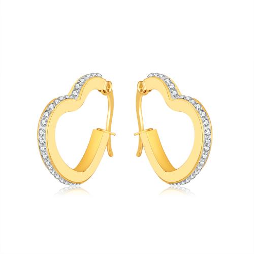 Acier inoxydable Levier Retour Earring, Acier inoxydable 304, coeur, bijoux de mode & pavé de micro zircon & pour femme, doré, 22x25mm, Vendu par paire
